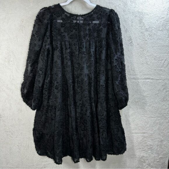 Zara Black Floral Textured Mini Dress Balloon Sleeve Layered‎ Gothic Size S - Picture 6 of 7